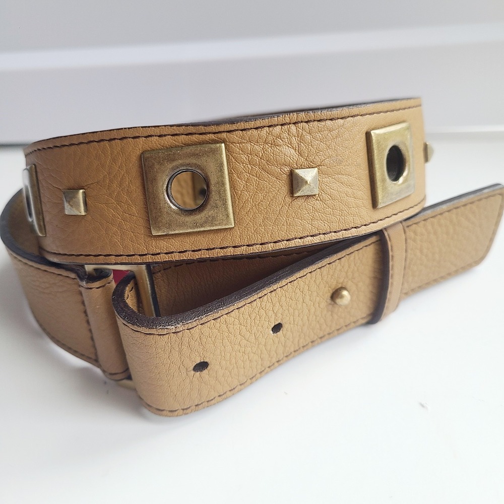 Cole Haan Brass‎ Metal Accent Brown Leather Belt Studded Red Label Medium 42"